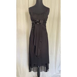 Vintage Ruby Rox M Black Chiffon Cocktail Dress Empire Waist Rosette Bow Y2K
